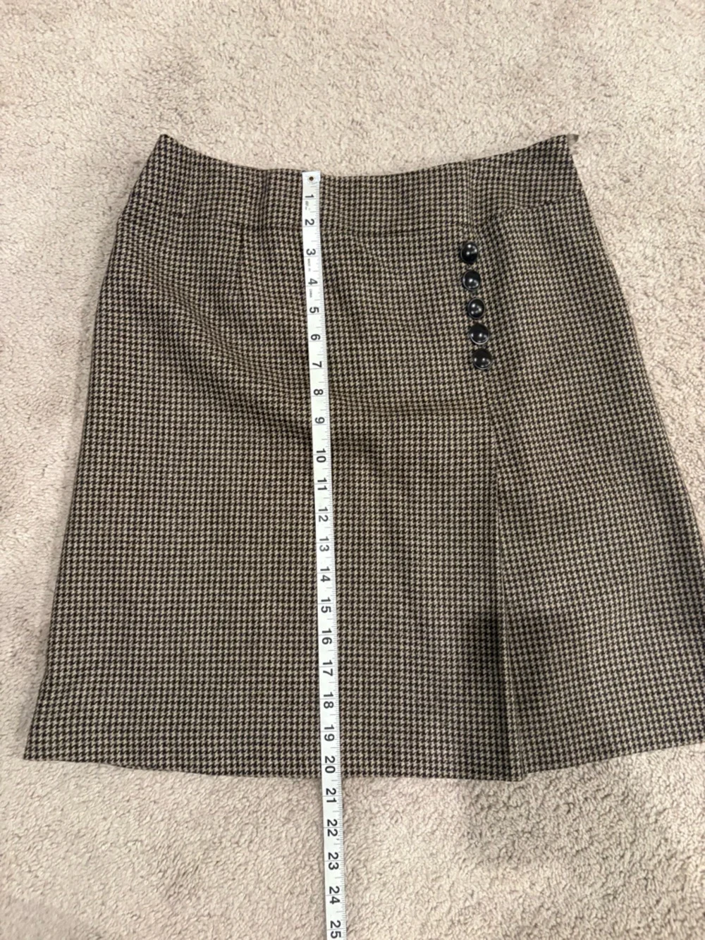 Talbots Vintage Academia Brown & Black Houndstooth Skirt with Side Button Detail - Picture 5 of 6
